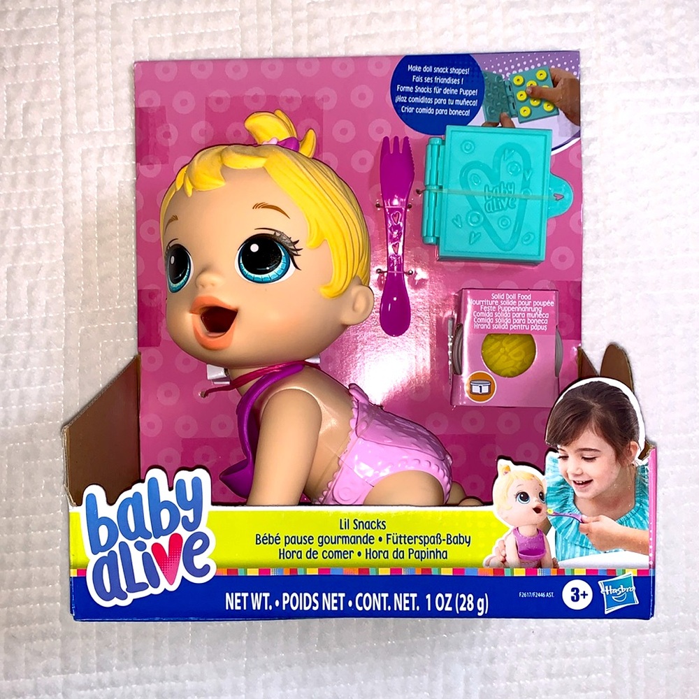 NWT Baby Alive Lil Snacks, Blond Haired Doll Plus Accessories, Ages 3+